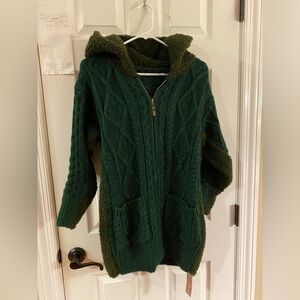 Green Hooded Cable Knit Sweater
